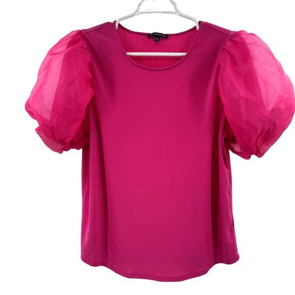 Adrianna Papell Fuchsia short sleeve Puff Sleeve Blouse M office casual colorful - Picture 1 of 11
